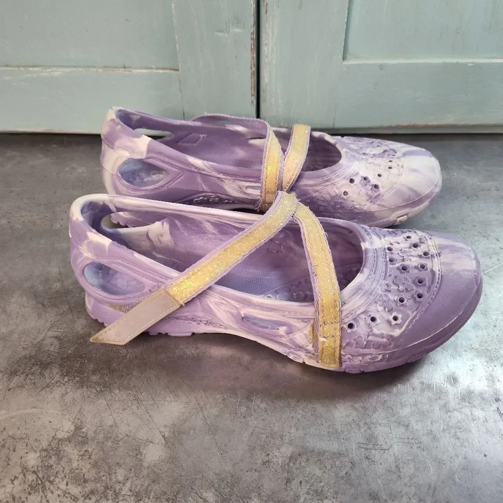 Purple & White Water Sports Sandals Shoes Hook & Loop Straps Size 3 Girls